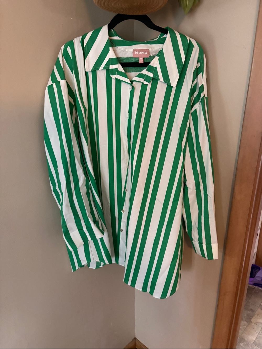 Show Me Your MuMu Green and White Striped Button-Down Shirt